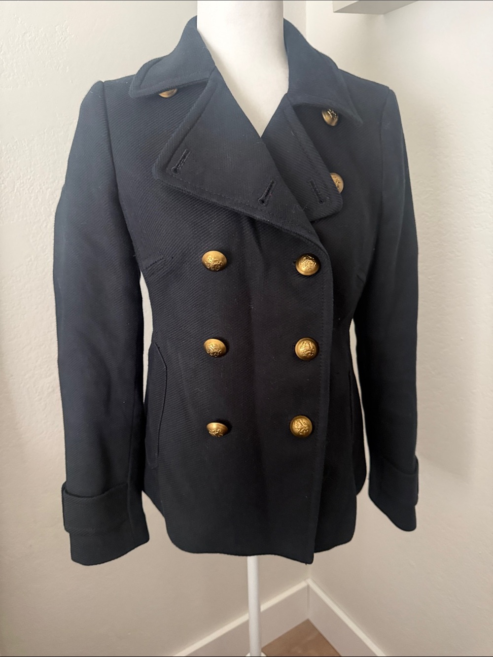 Banana republic Navy Double-Breasted Pea Coat with Gold Buttons - Picture 2 of 5
